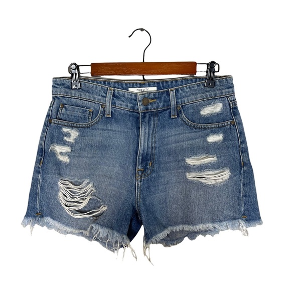 FIDELITY DENIM Madison HIGH waisted Rip & Repair Distressed Jean Shorts - Picture 4 of 11